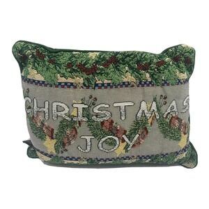 Vintage Christmas Throw Pillow Needle point Joy Red Green